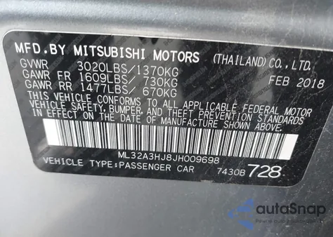 2018 Mitsubishi Mirage Es z USA, uszkodzony, nr VIN ML32A3HJ8JH009698